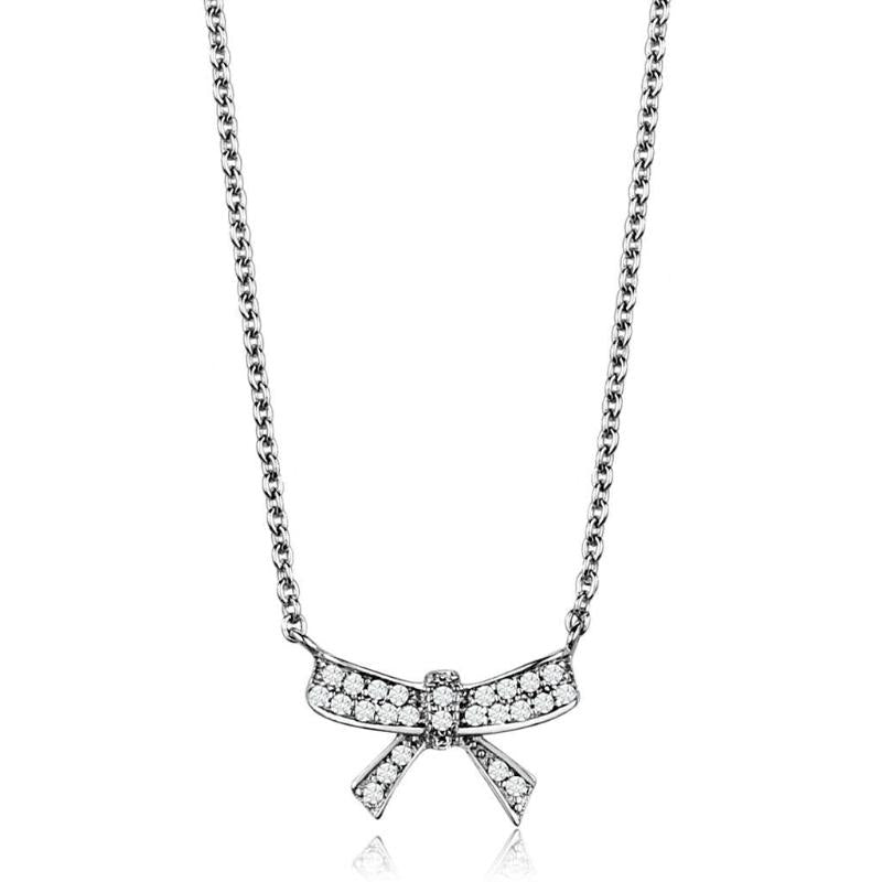 Rhodium Brass Chain Pendant with AAA Grade CZ in Clear