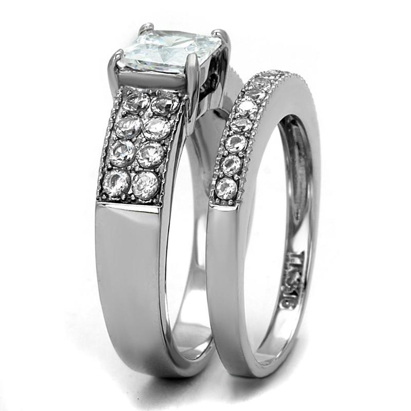 High polished (no plating) Stainless Steel Ring with AAA Grade CZ in Clear