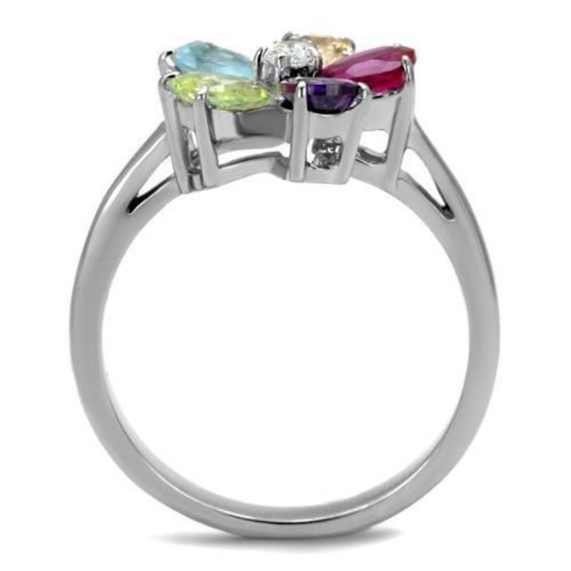 High polished (no plating) Stainless Steel Ring with AAA Grade CZ in Multi Color
