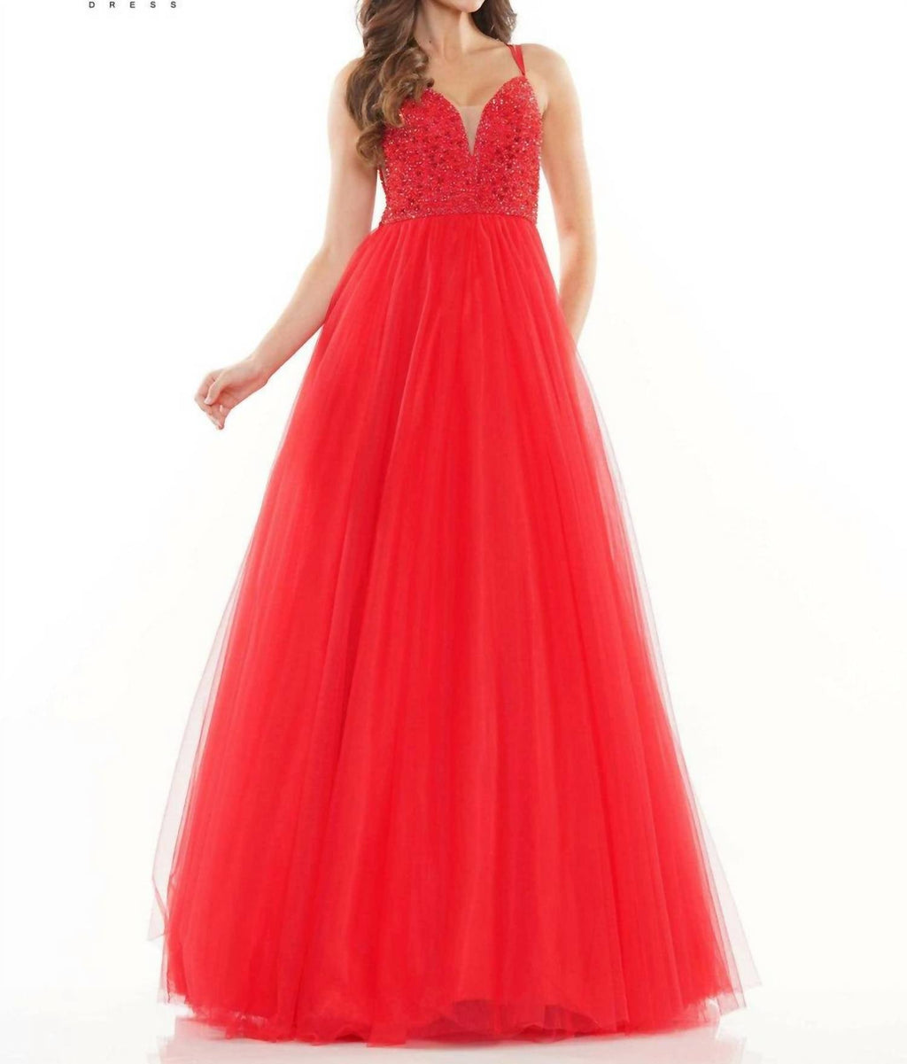 Tulle Beaded Ball Gown In Red
