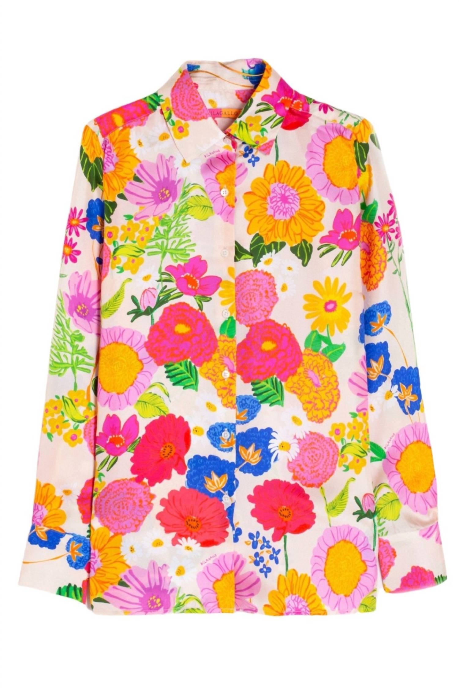 Satin Floral Print Blouse In Multi