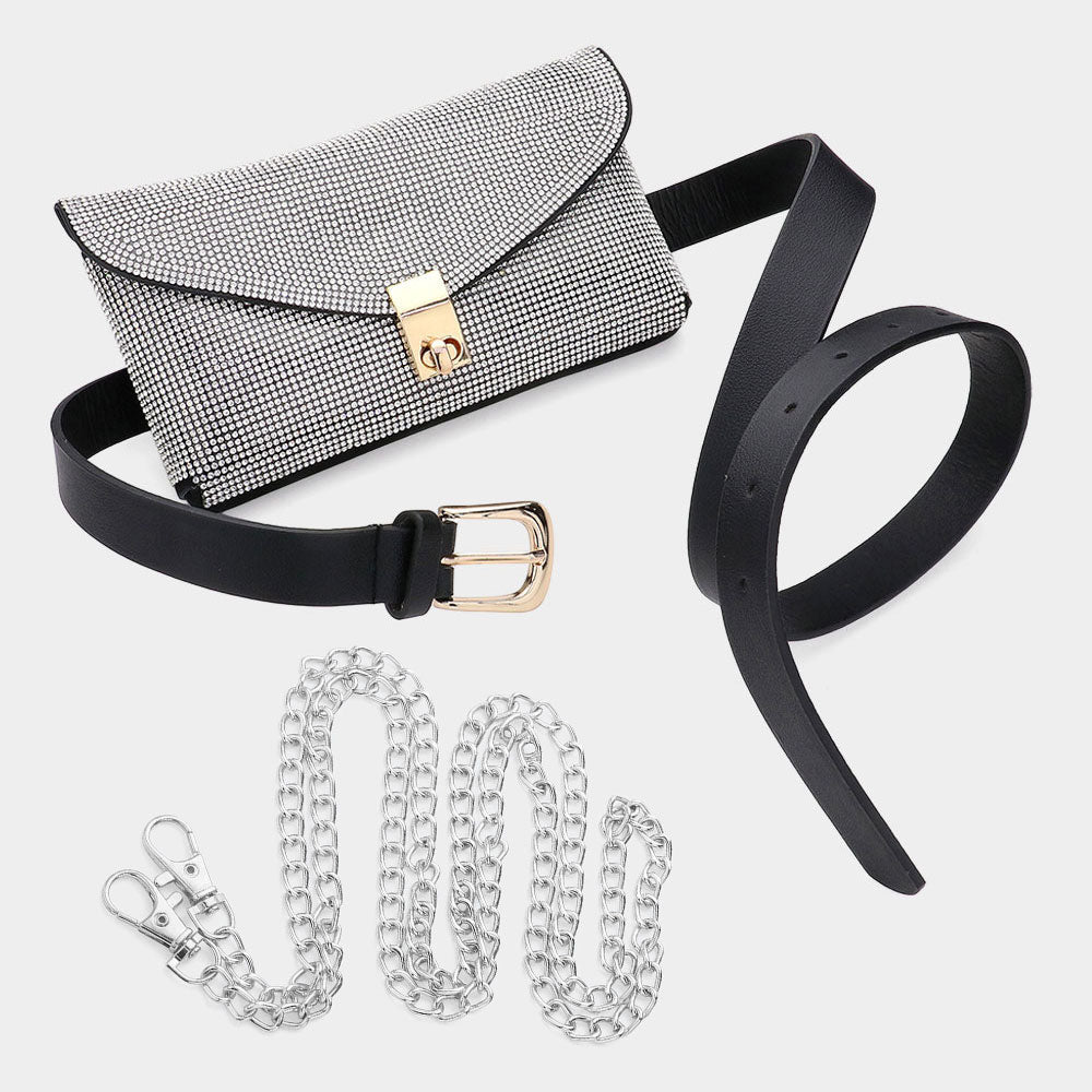 Bling Studded Envelope Belt Bag / Crossbody Bag