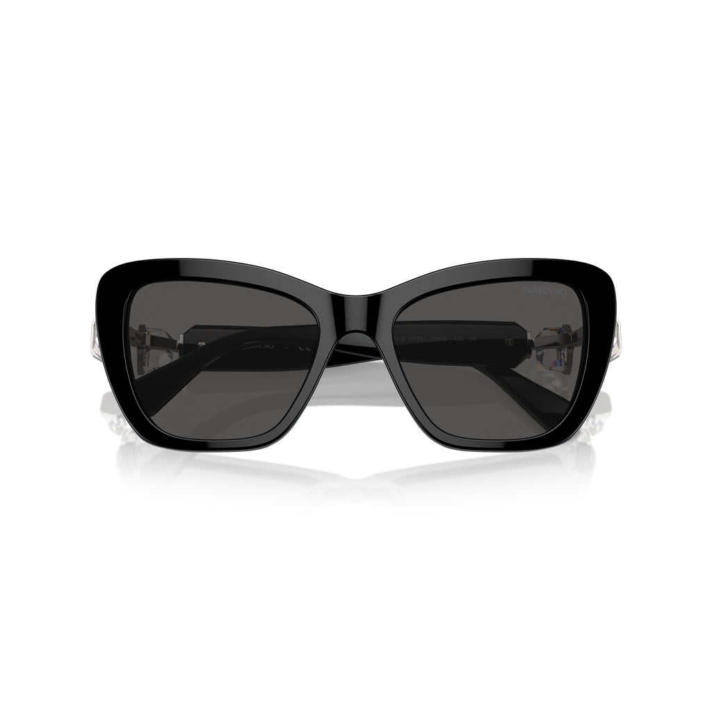 0Sk6018 Oversized Black Cat-Eye Sunglasses with Crystal Embellishments