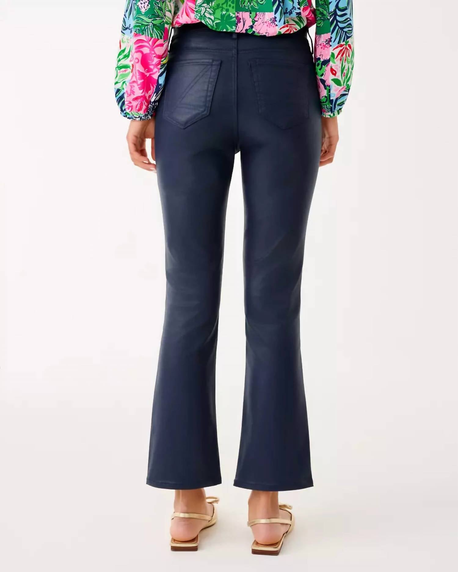Liza Coated Crop Flare Pants In Low Tide Navy