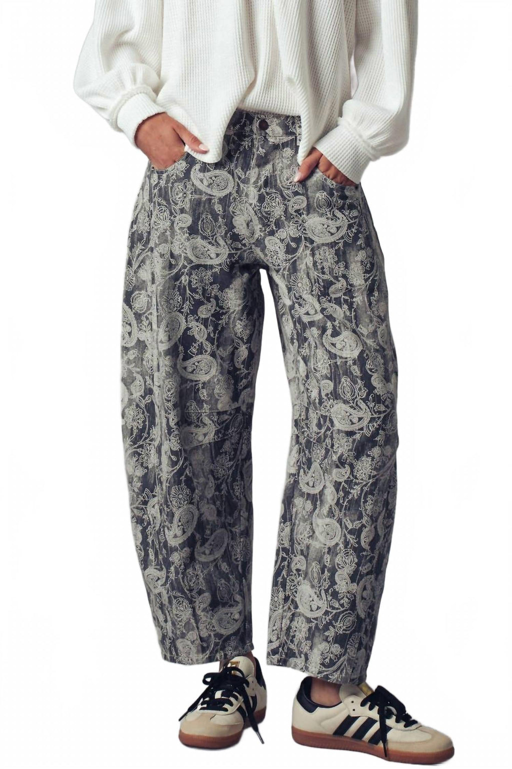 Paisley Print Cropped Wide Leg Pants In Multi