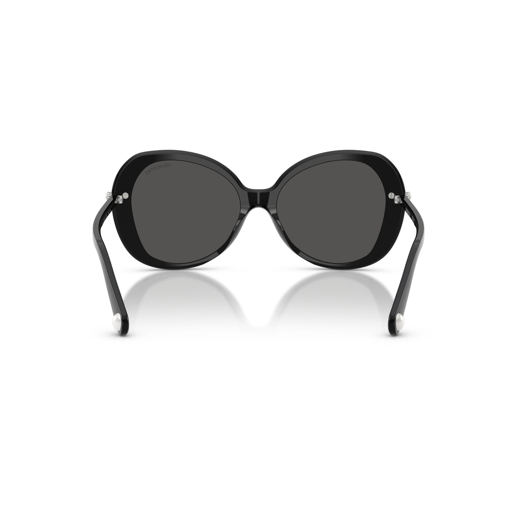 0Sk6059 Rounded Black Acetate Sunglasses with Crystal Embellishments
