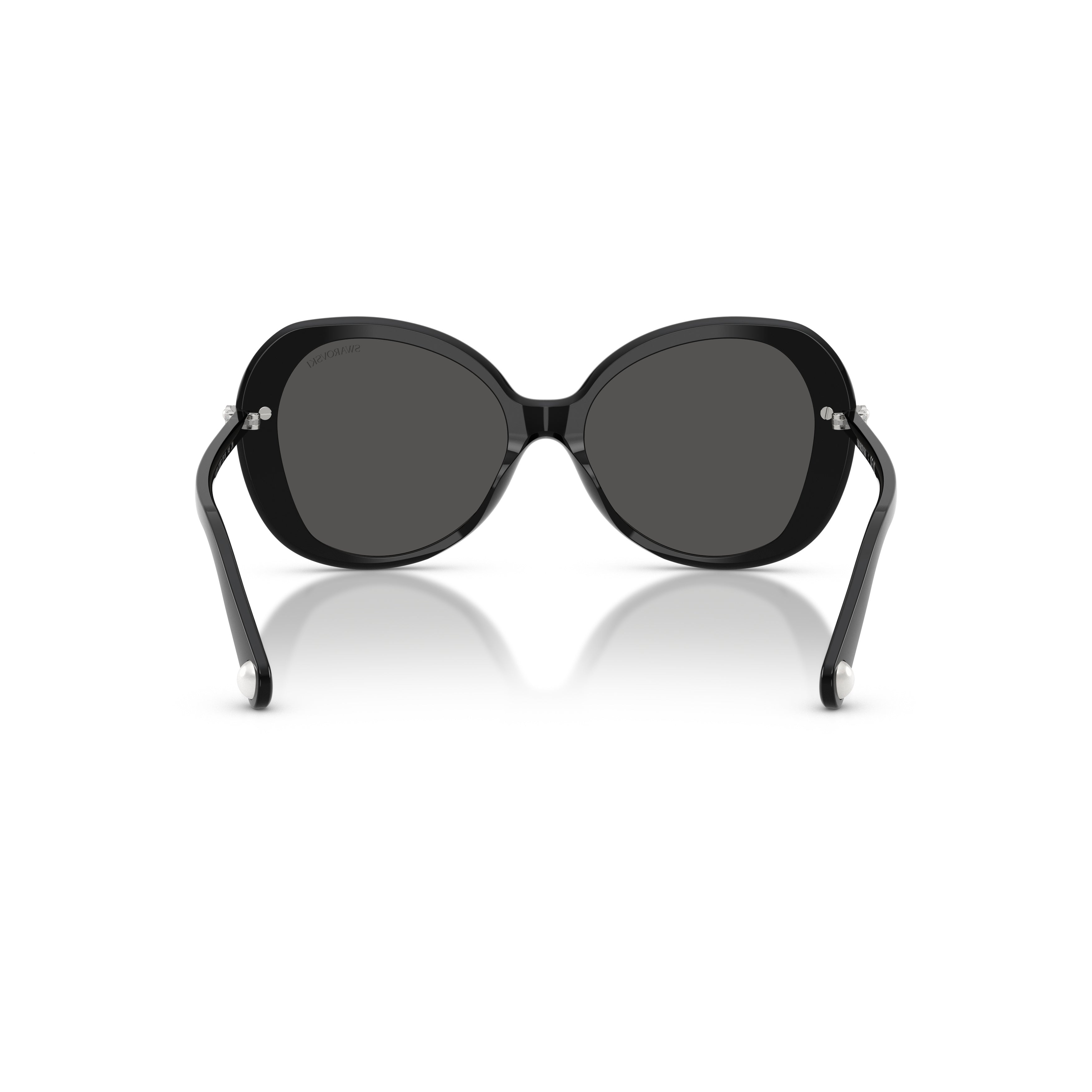 0Sk6059 Rounded Black Acetate Sunglasses with Crystal Embellishments