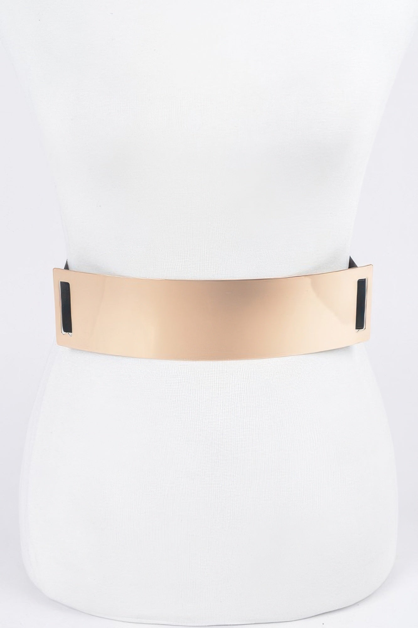 Stretch Waist Belt with Wide Metal Accent Plate