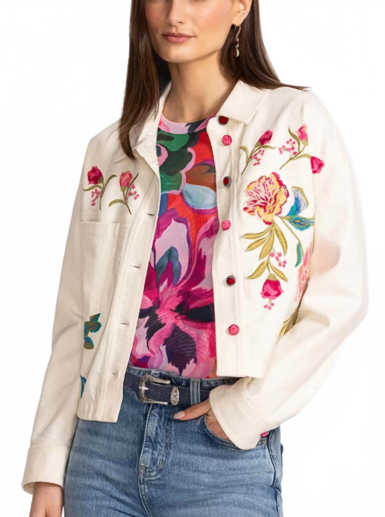 Crochet Cropped Denim Jacket In Beige