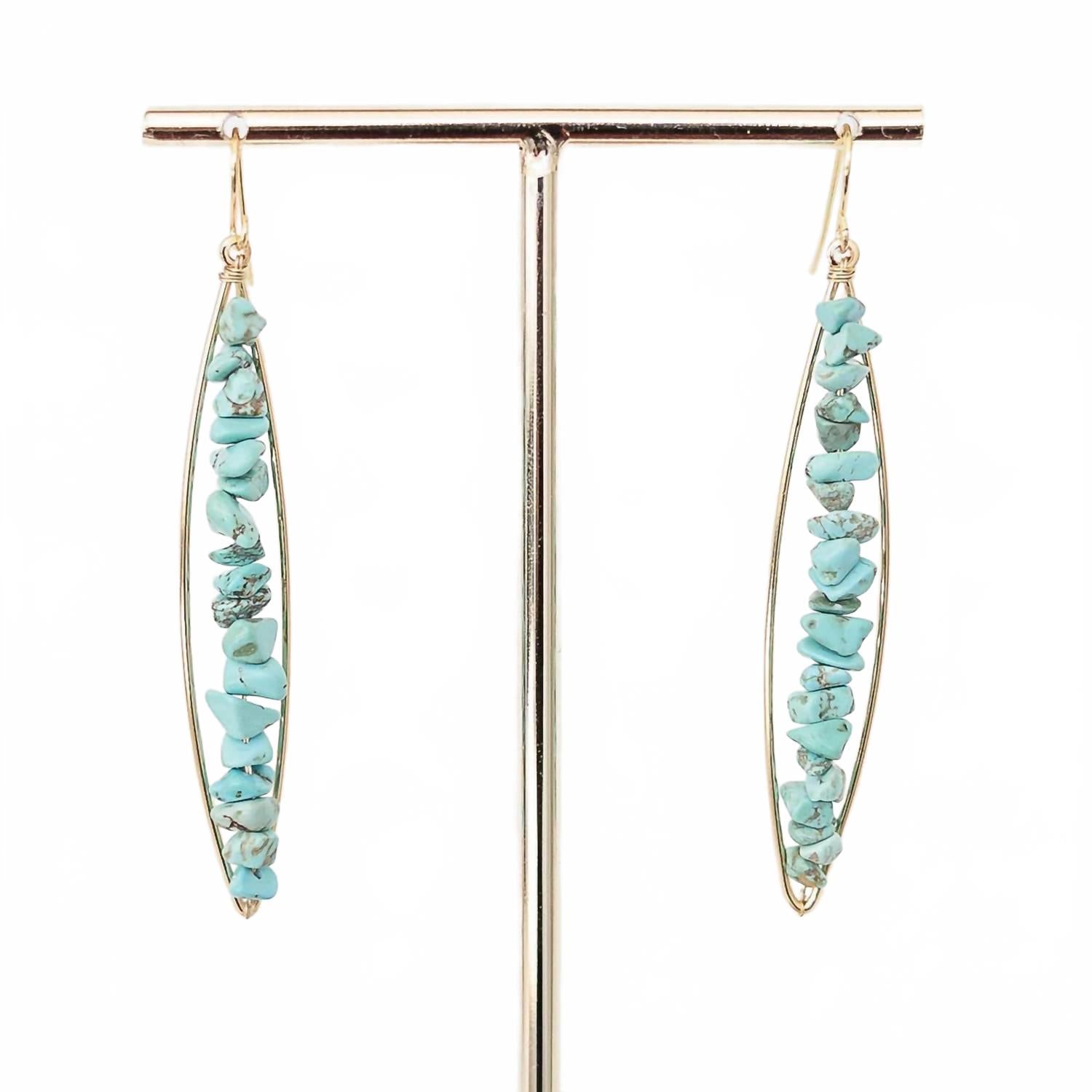 Women's Briggs Oblong With Turquoise Stones Earrings In Gold