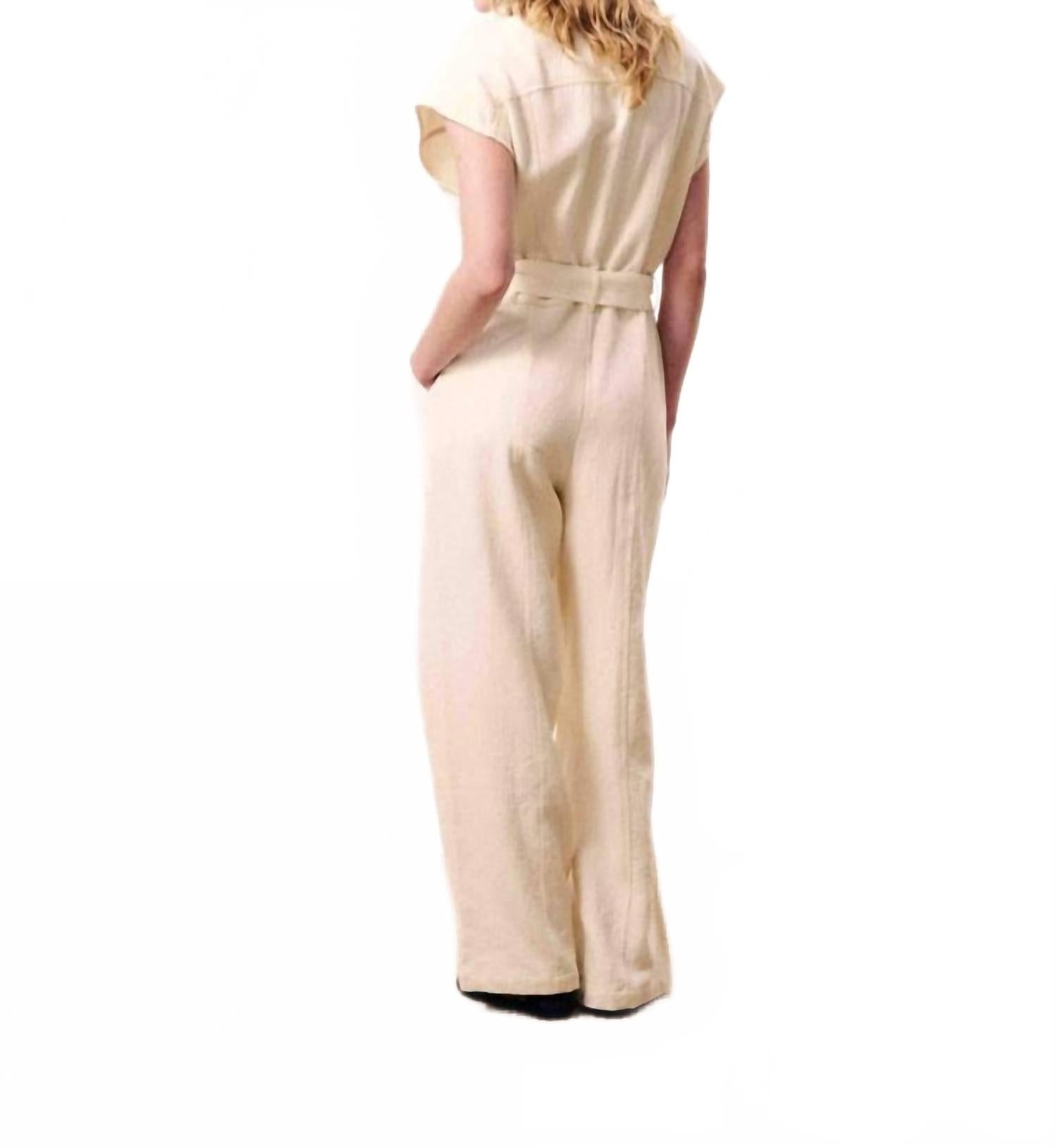Celestia Textured Jumpsuit In Cream