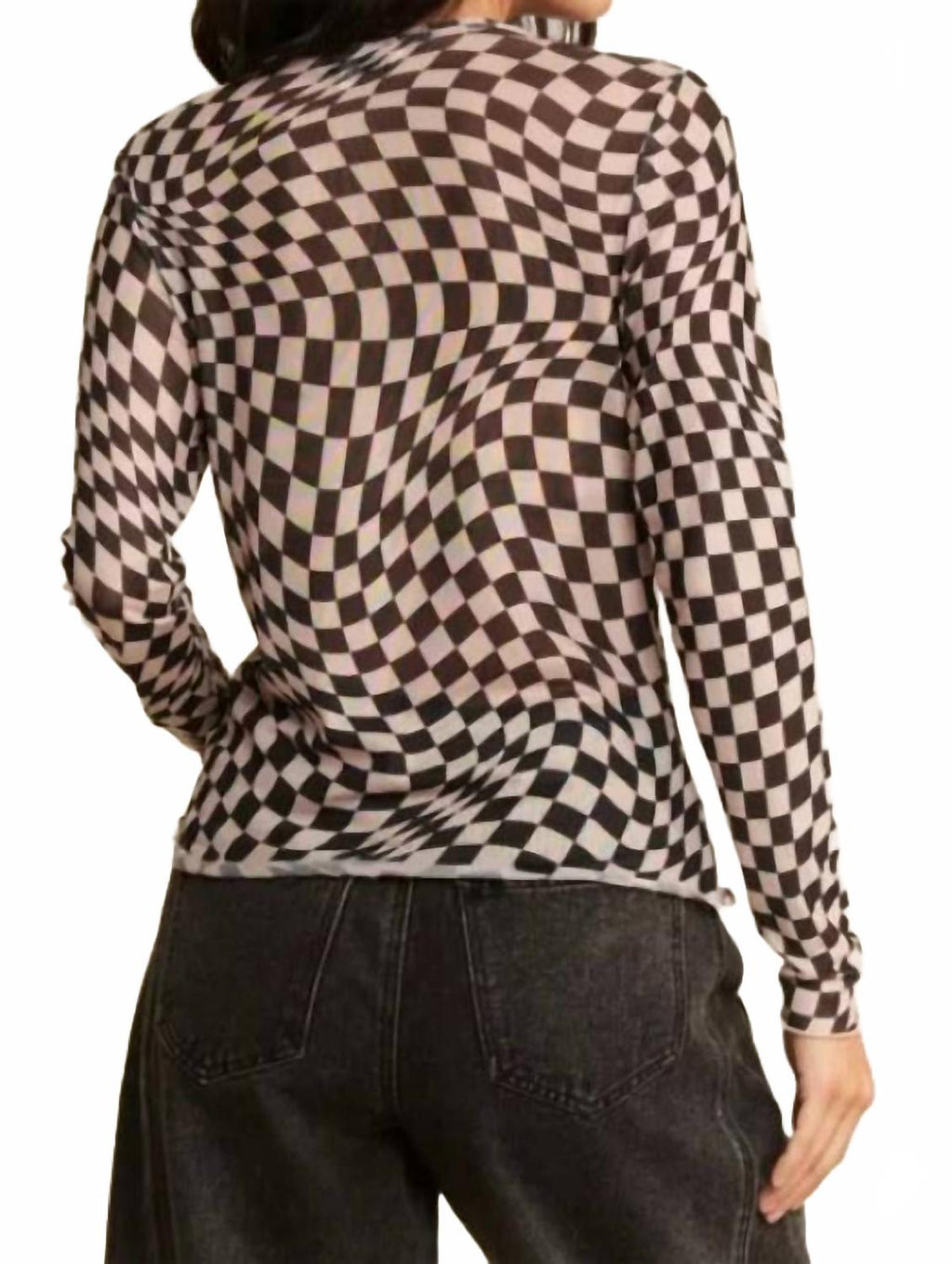 Checkered Burnout Top In Black