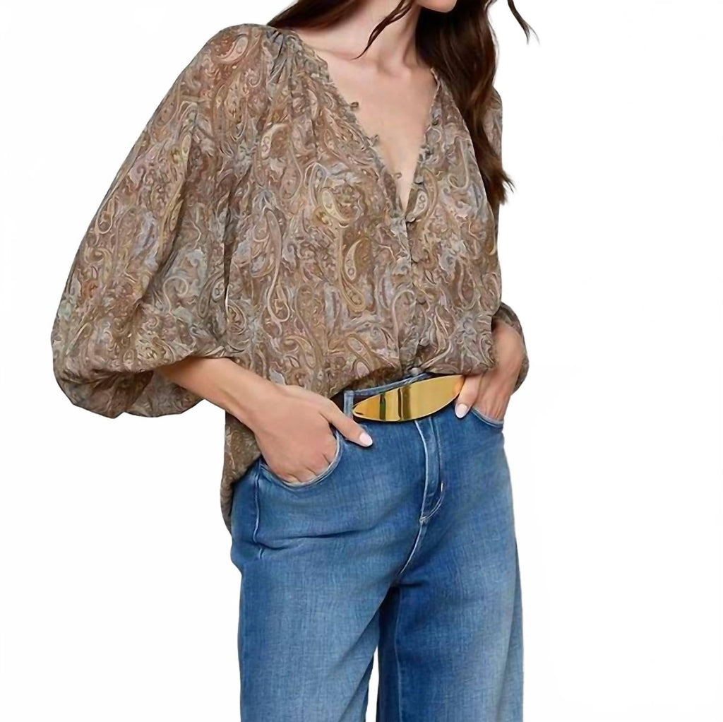 Teagan Dolman Sleeve Blouse In Neutral/blue Ditsy