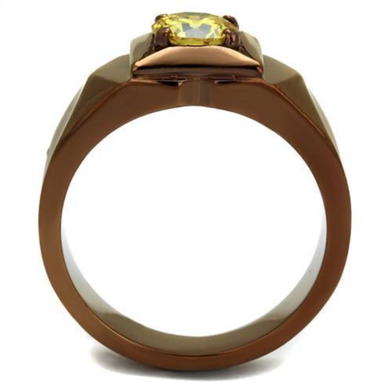 IP Coffee light Stainless Steel Ring with AAA Grade CZ in Topaz