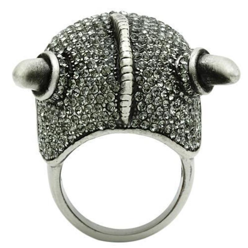 Antique Silver White Metal Ring with Top Grade Crystal in Black Diamond
