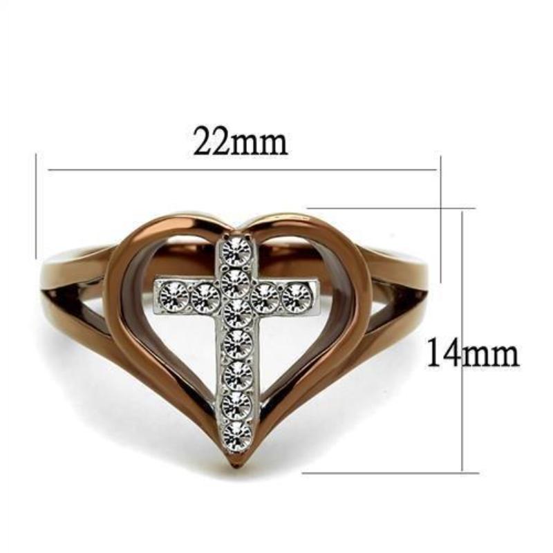 Two Tone IP Light Brown (IP Light coffee) Stainless Steel Ring with Top Grade Crystal in Clear