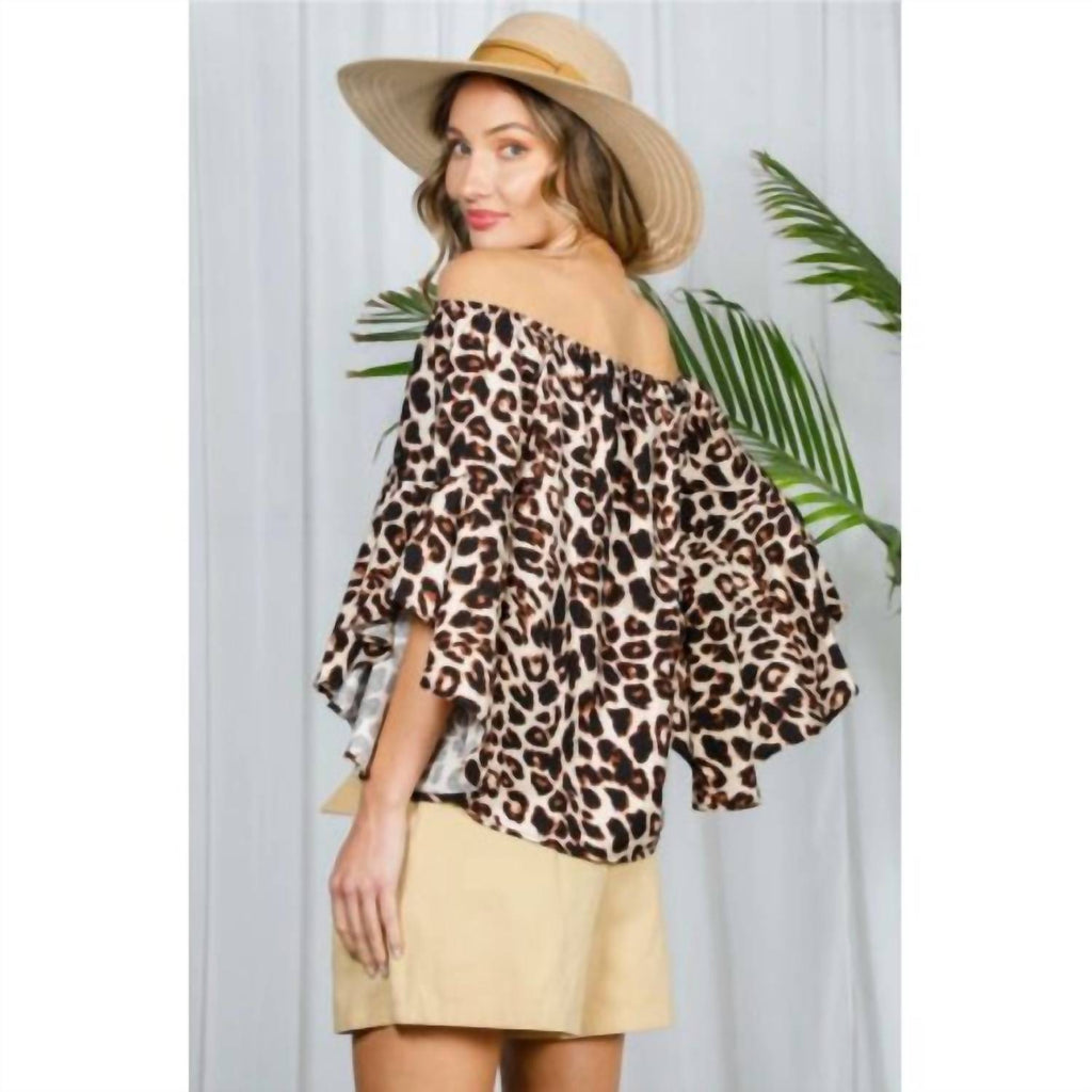 Off-Shoulder Bell Sleeve Top In Leopard Print
