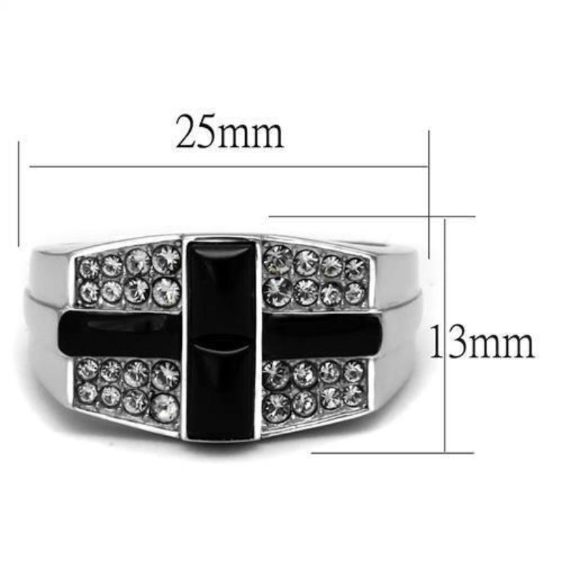 High polished (no plating) Stainless Steel Ring with Semi-Precious Agate in Jet