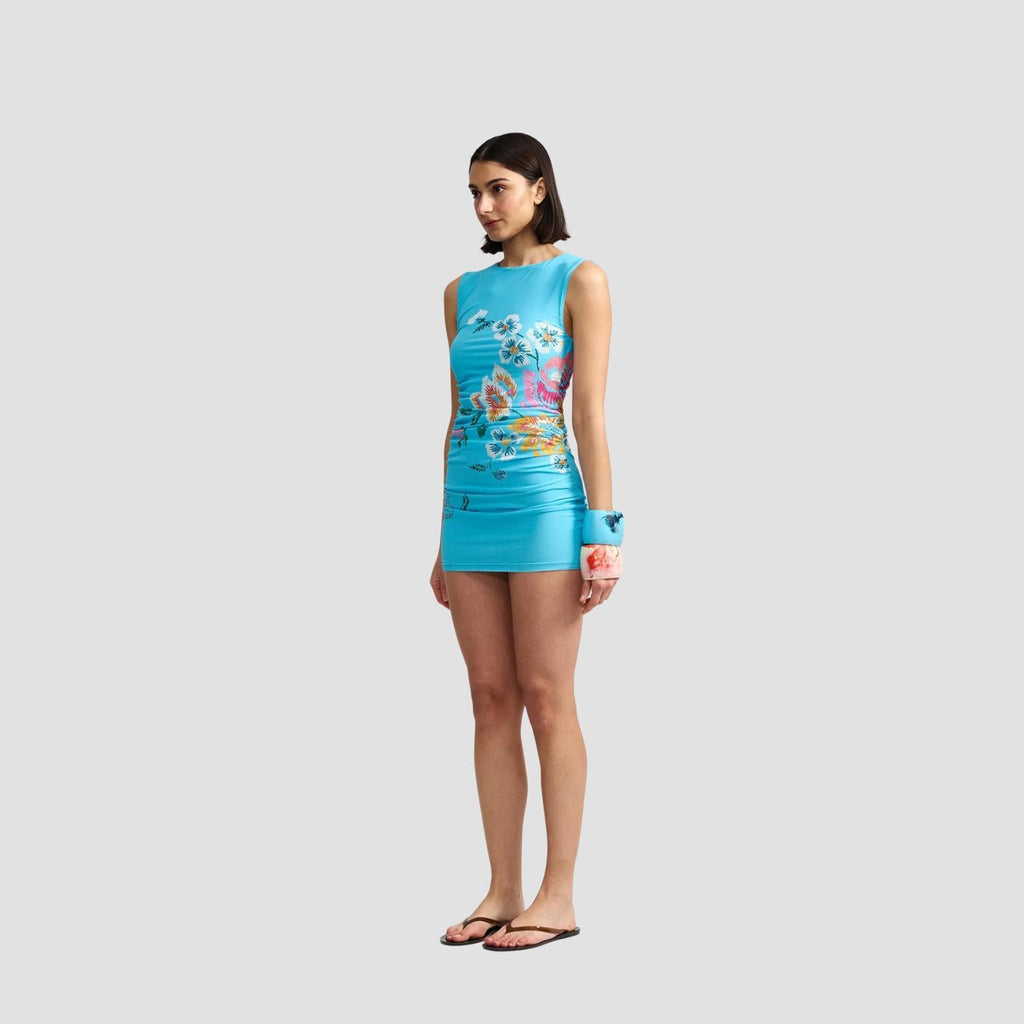 Ariel Mesh Mini Dress In Caribbean Bouquet