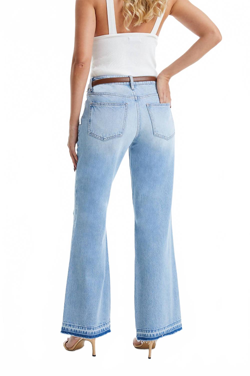 High Rise Distressed Bootcut Raw Hem Jeans In Azure