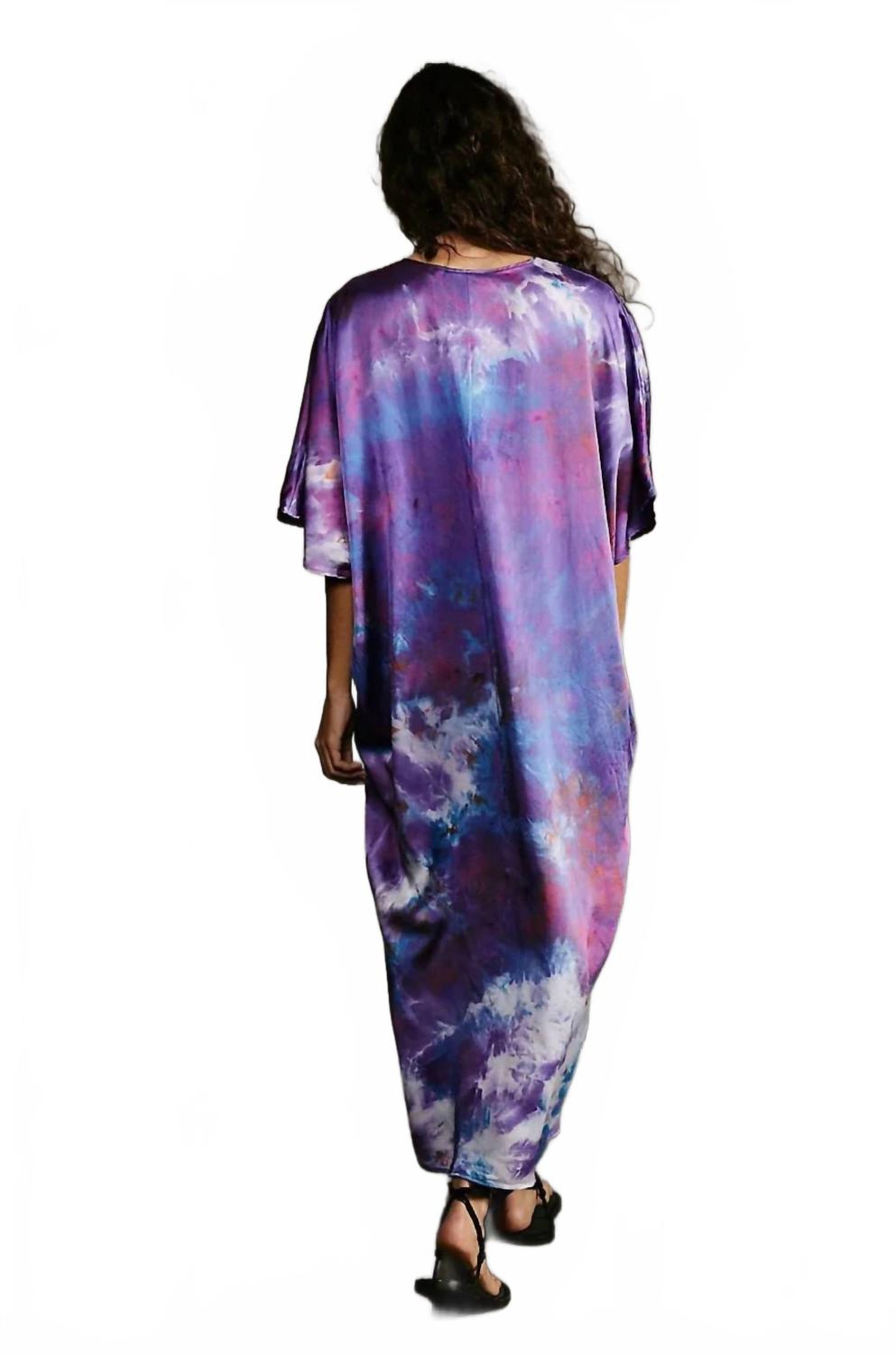 V-Neck Silk Kaftan Dress In Purple