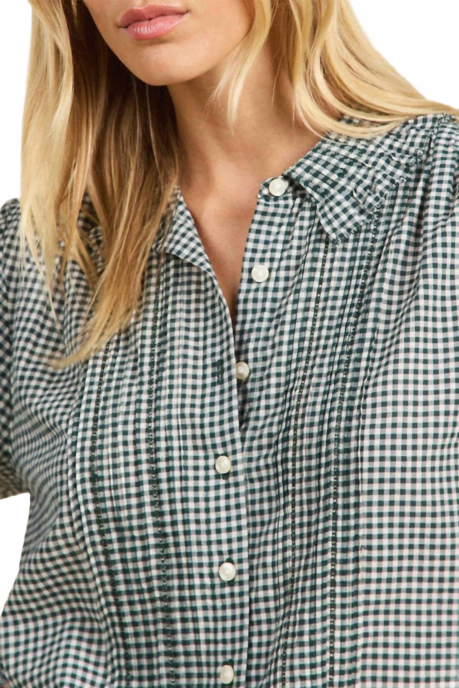 Gemma Ruffled Collar Blouse In Caspian Check