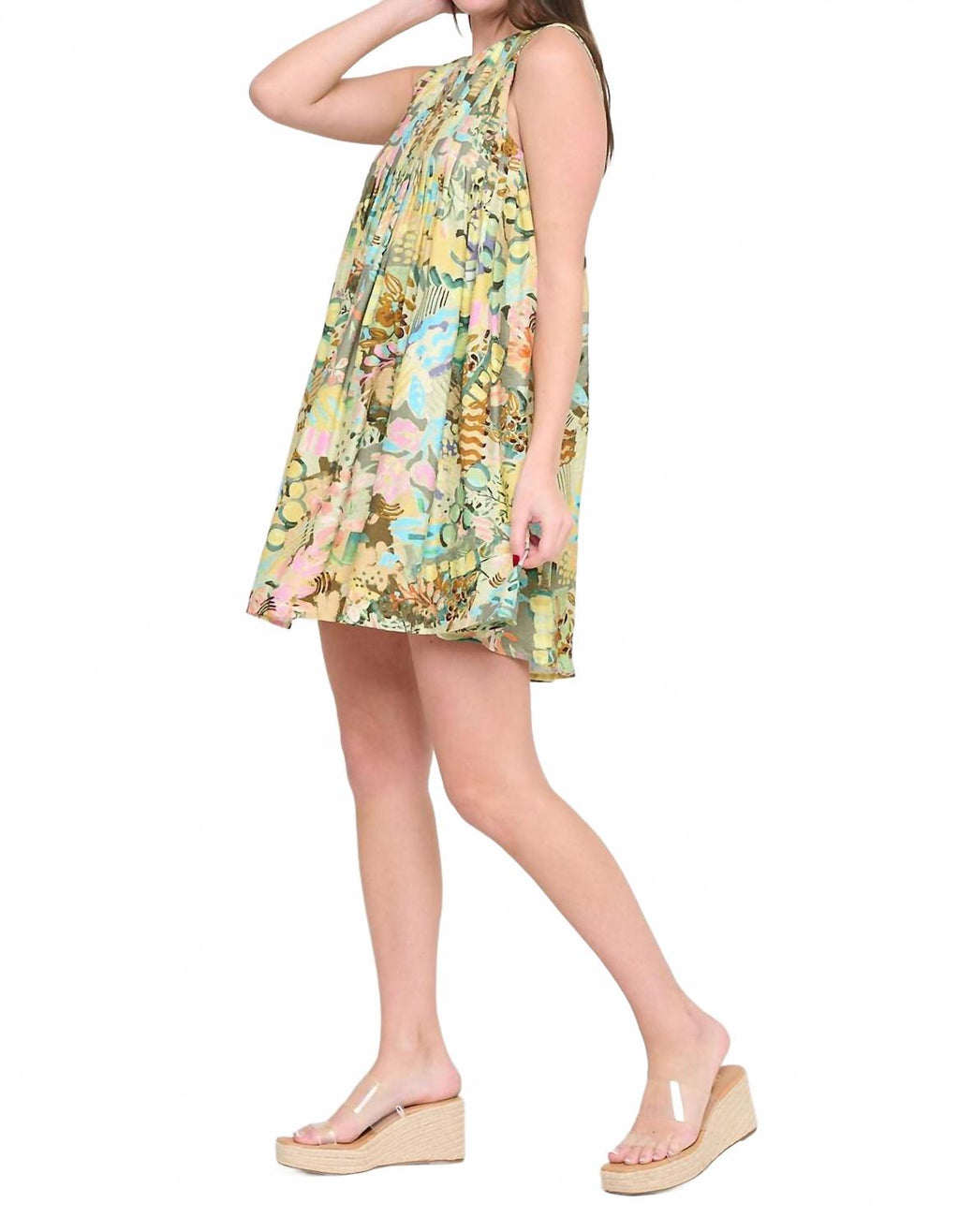 Meadow Pleat Dress In Whispering