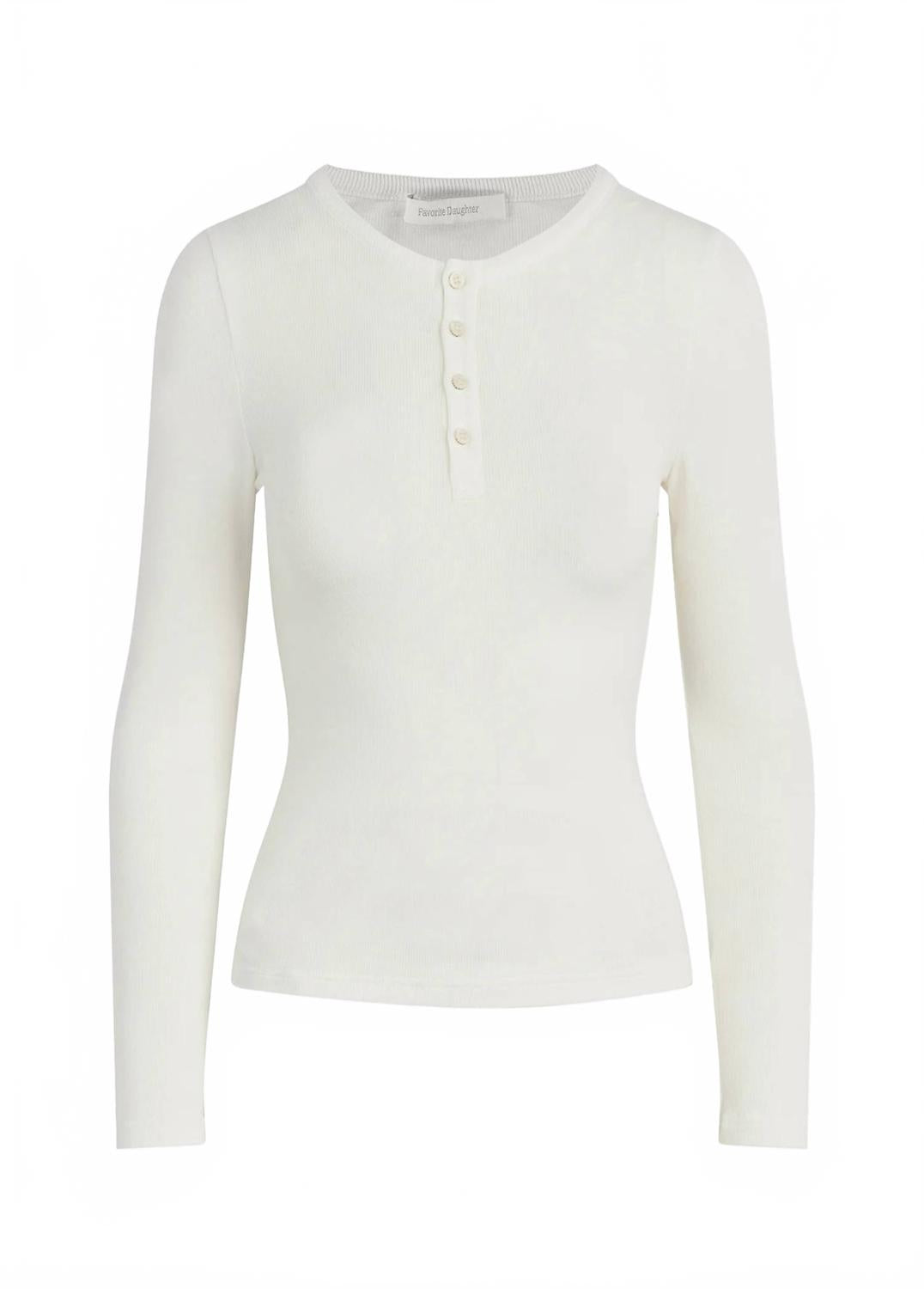Henley Ribbed Long Sleeve Shirt In White