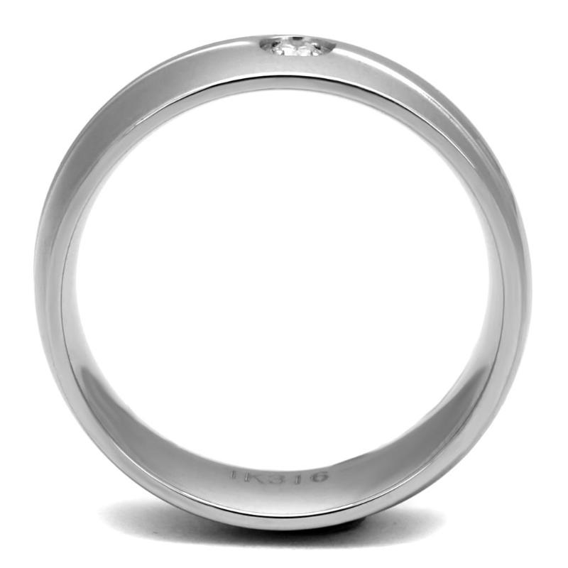 High polished (no plating) Stainless Steel Ring with AAA Grade CZ in Clear