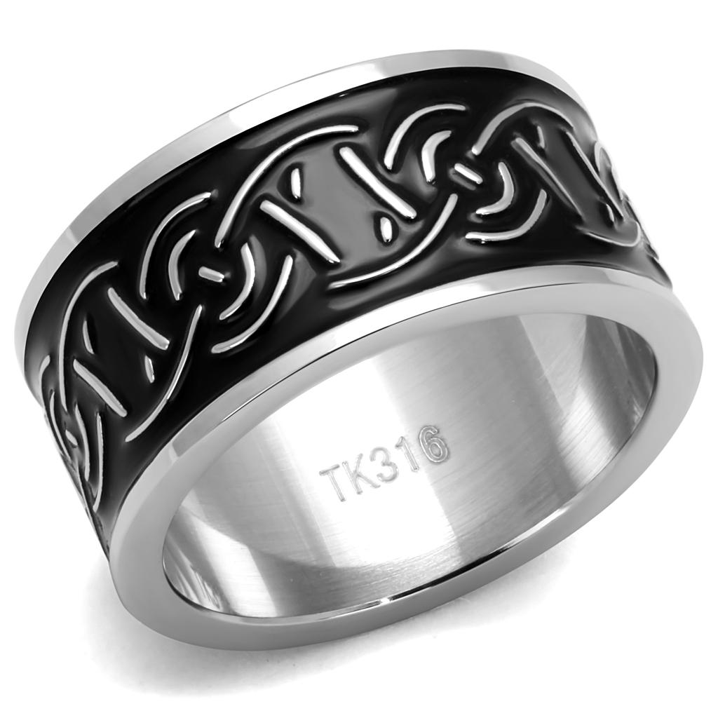 High polished (no plating) Stainless Steel Ring with Epoxy in Jet