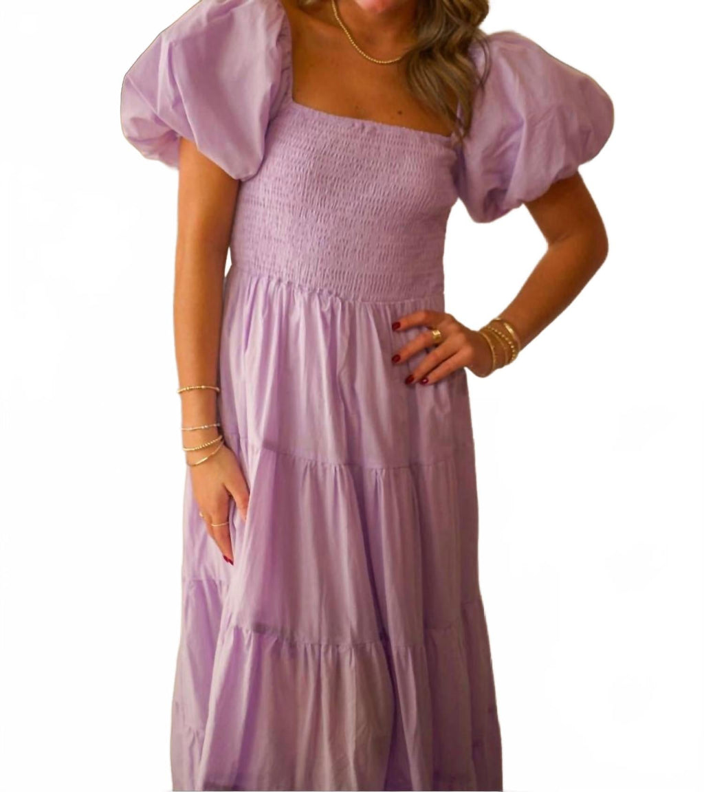 Puff Sleeves Maxi Dress In Lavender