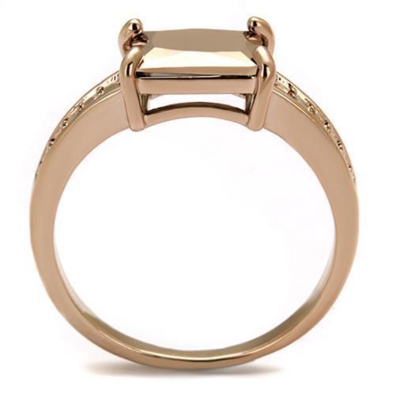 IP Rose Gold(Ion Plating) Brass Ring with AAA Grade CZ in Metallic Light Gold