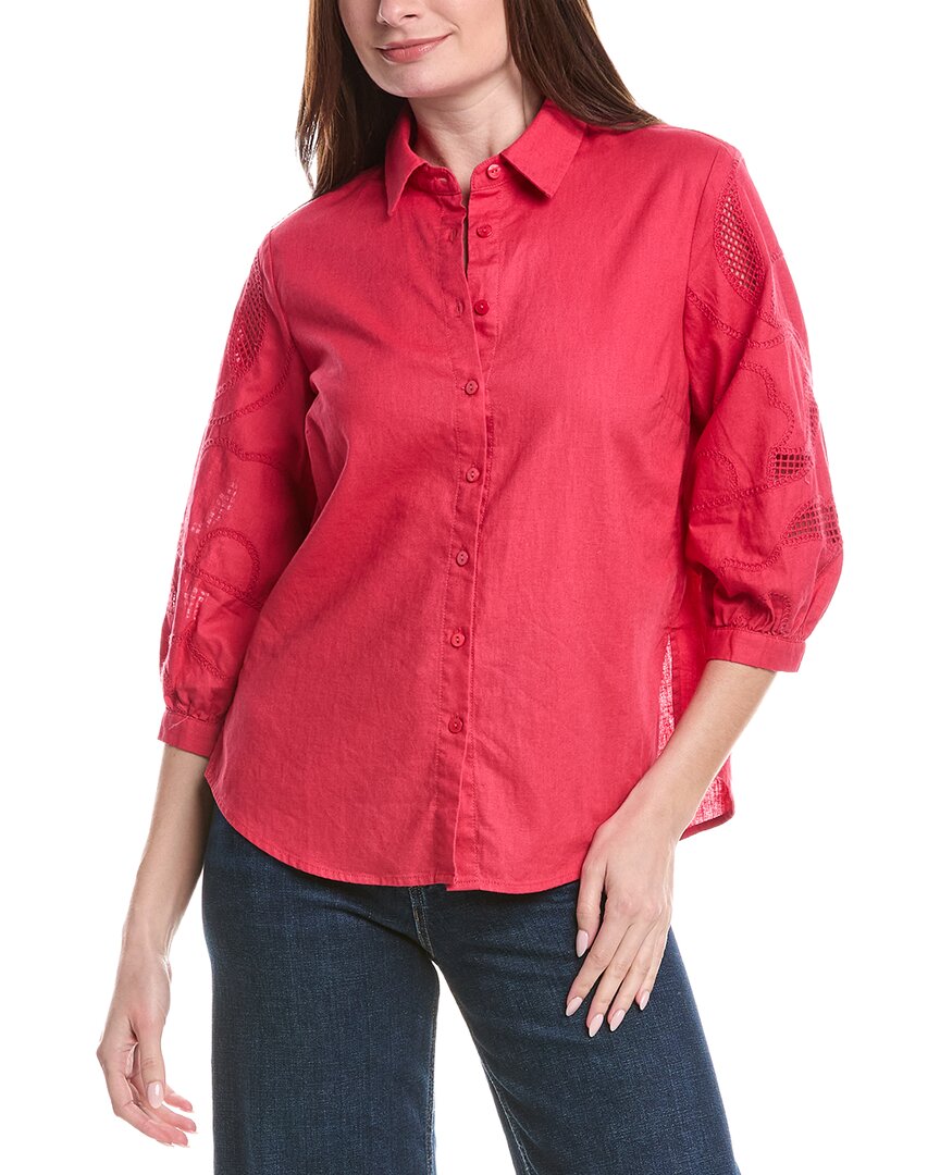 Renuar Woven Button Front Linen-Blend Blouse