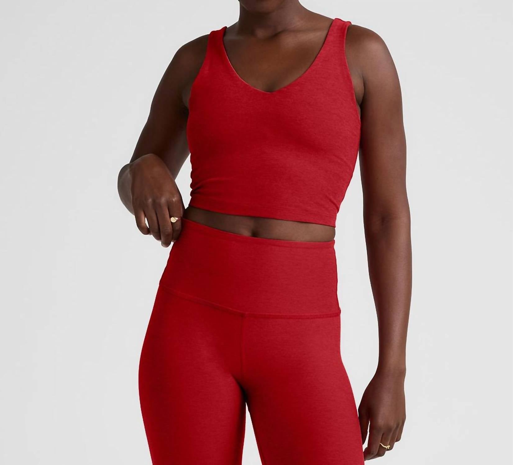 Spacedye Good Day Cropped Tank Top In Holly Red Heather