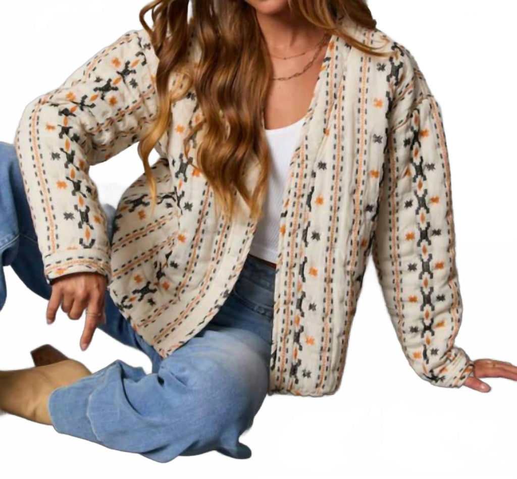 Geo Quilted Jacket In Ivory Black
