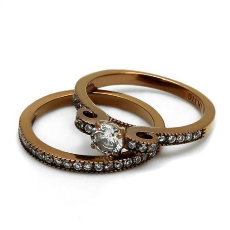IP Coffee light Stainless Steel Ring with AAA Grade CZ in Clear