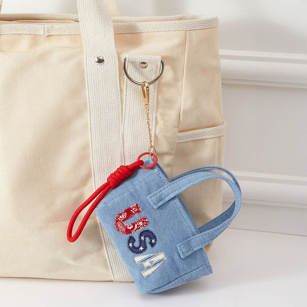 USA Letter Embroidered Mini Canvas Tote Bag Keychain Bag Charm