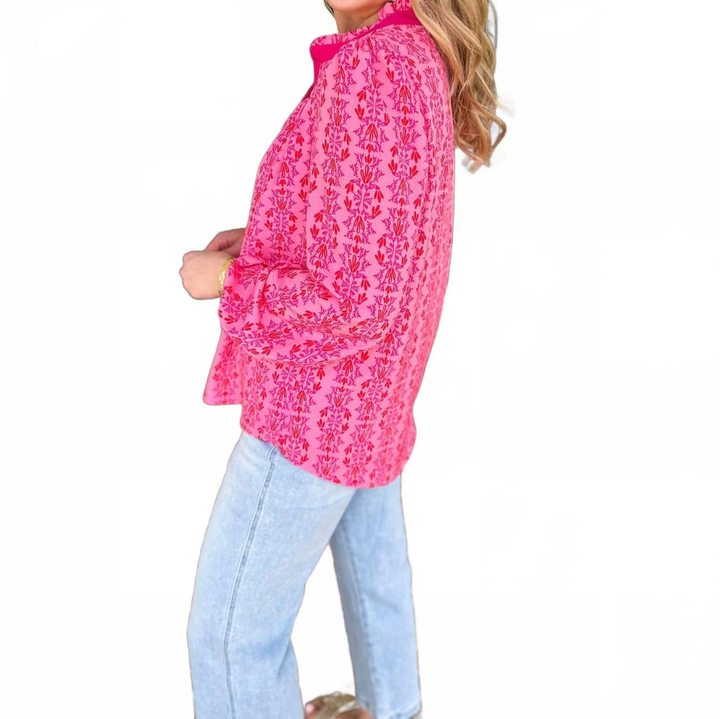 Gianna V-Neck Top In Heirloom Pink Vine