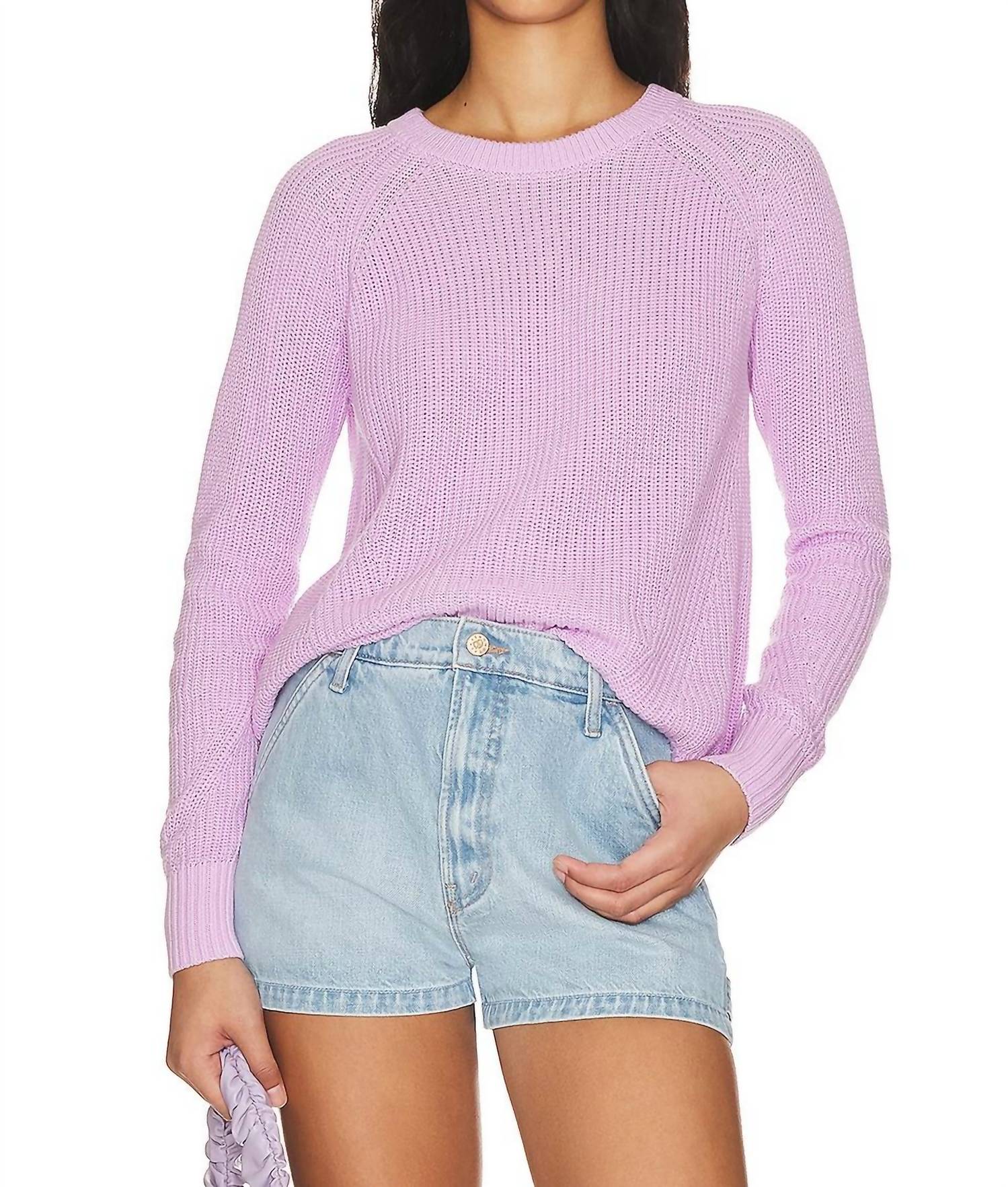 Disressed Scallop Shaker Sweater In Primrose