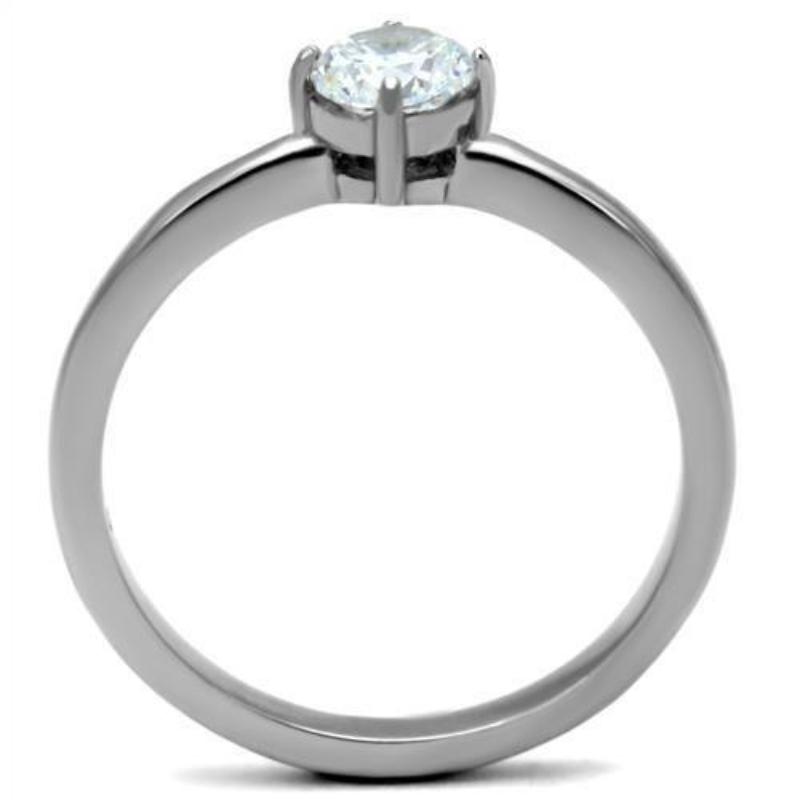 High polished (no plating) Stainless Steel Ring with AAA Grade CZ in Clear