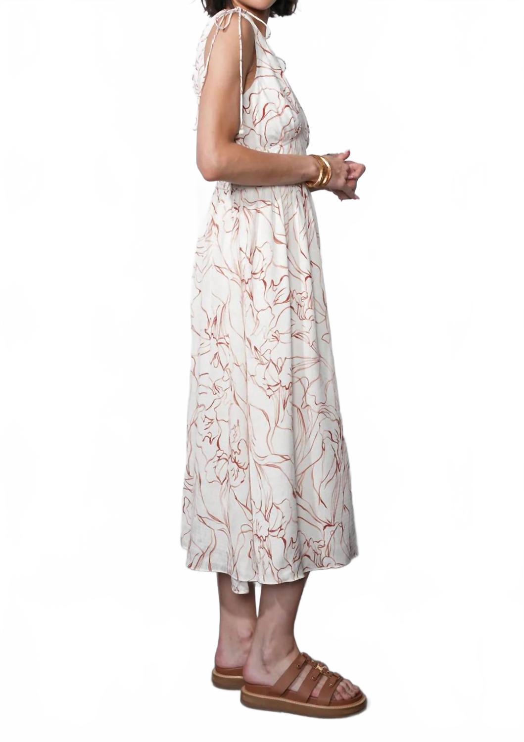 Sadie Tie Shoulder Midi Dress In Ivory