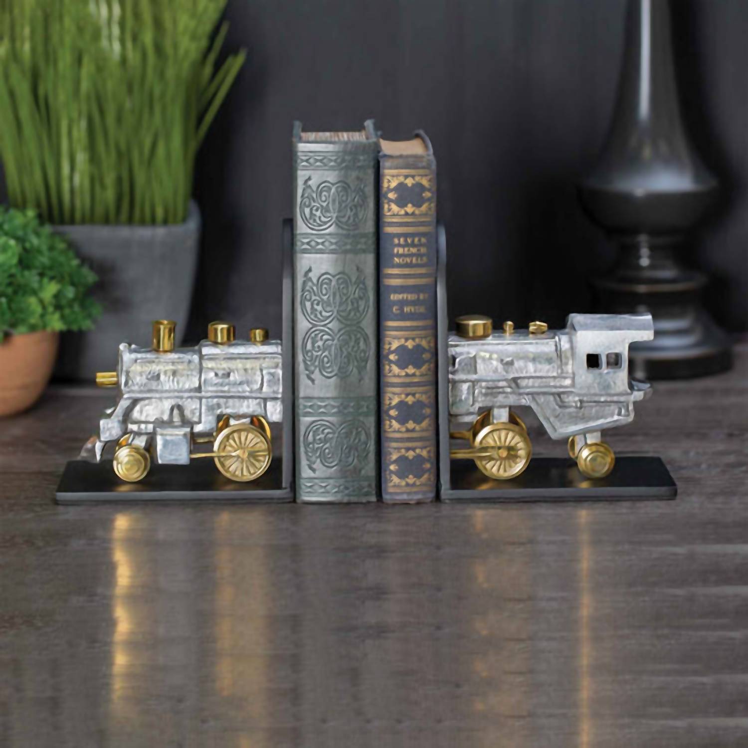 Locomotive Bookends In Black