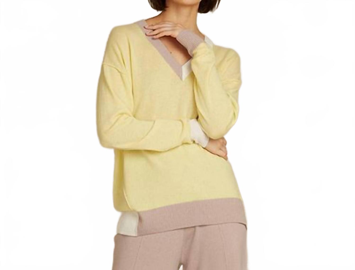 Color Block V Sweater In Banana Combo