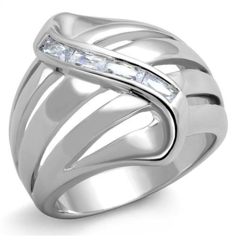 Rhodium Brass Ring with AAA Grade CZ in Clear