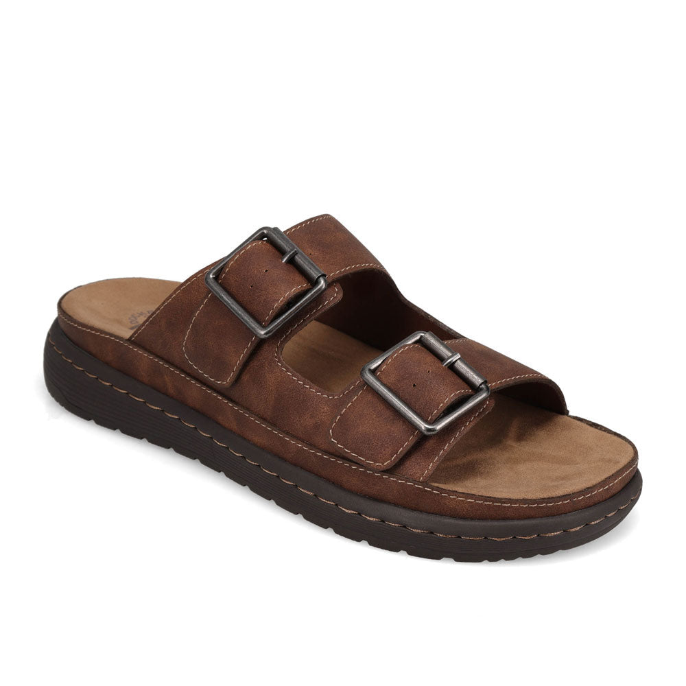 Dockers Mens Santorini Tumbled Full Grain Open Toe Buckle Sandal Slide