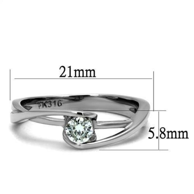High polished (no plating) Stainless Steel Ring with AAA Grade CZ in Clear