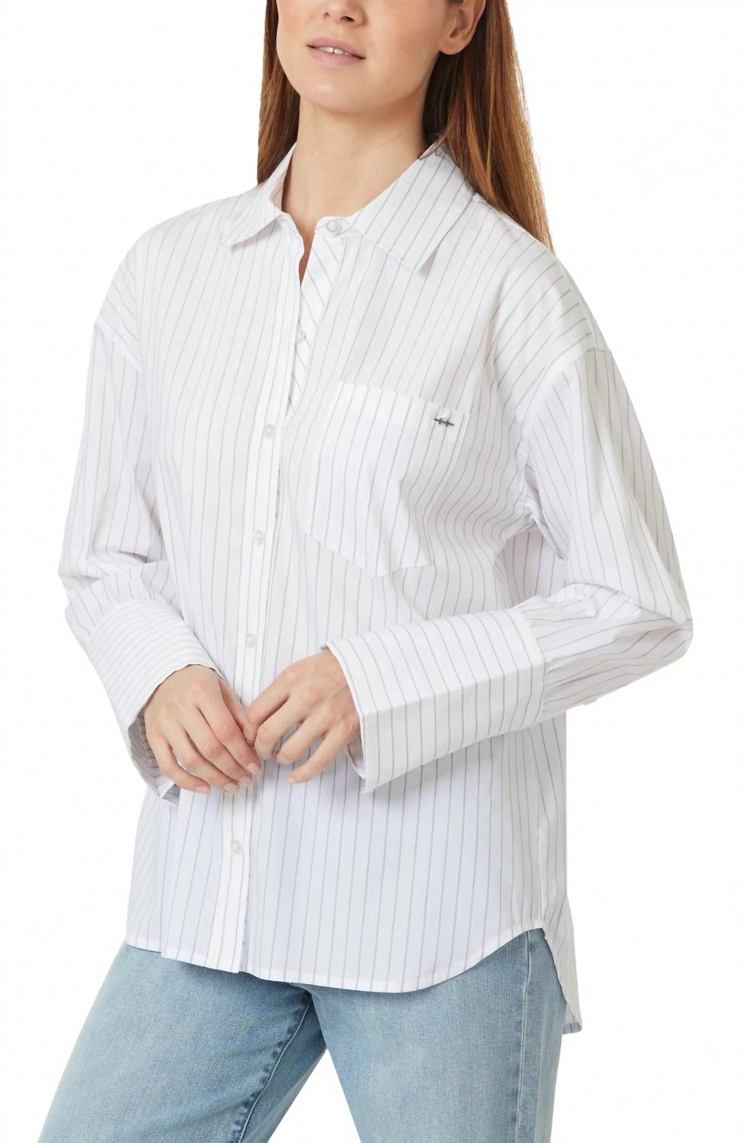 Oversized Striped Poplin Shirt In White/black