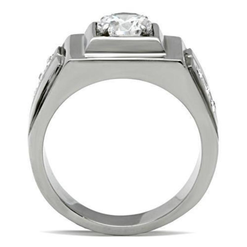 High polished (no plating) Stainless Steel Ring with AAA Grade CZ in Clear