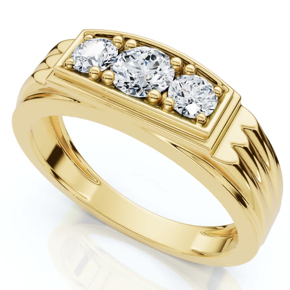 Mens Gold 3/4ct Three Stone Diamond Anniversary Ring 14K Yellow Gold Size Selectable