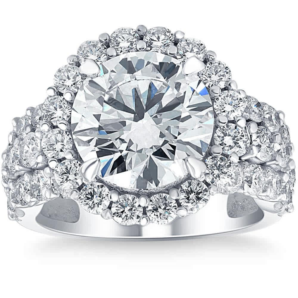 Certified 6.60Ct Diamond Halo Engagement Ring Lab Grown in 14k White Gold Size: 6.5